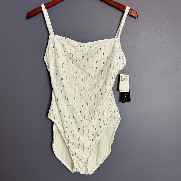 NEW La Blanca White & Silver Confetti Print One Piece Swimsuit Size 12 NWT - Picture 1 of 10